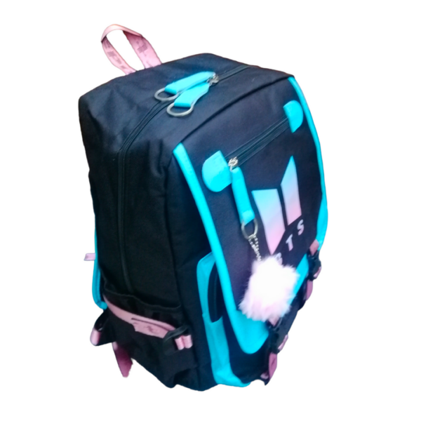 MOCHILA ESCOLAR BTS color celeste