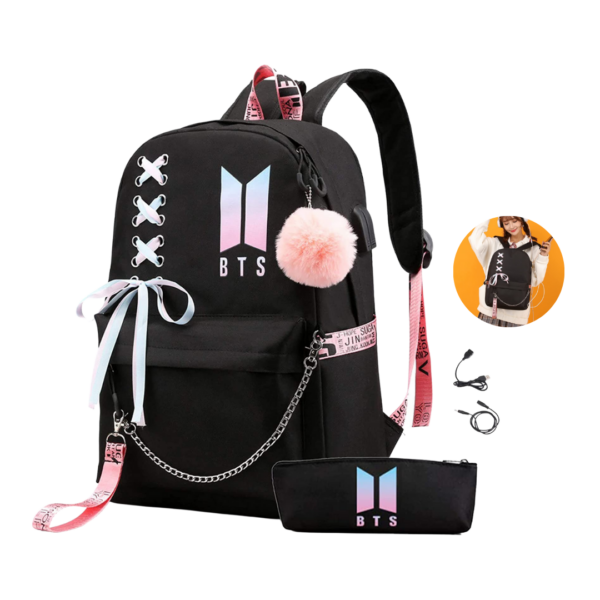 MOCHILA BTS COLOR BLANCO Y NEGRO