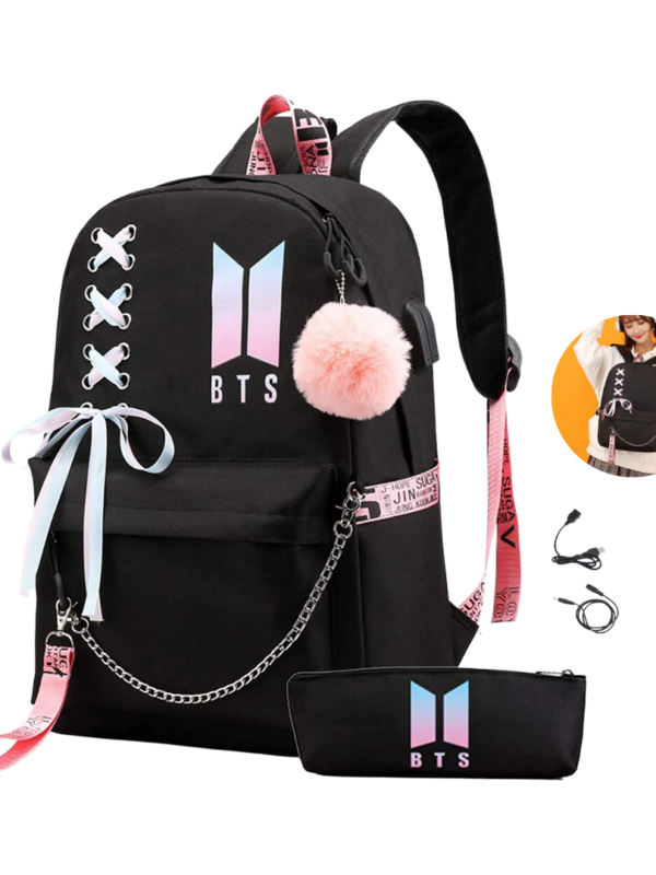 MOCHILA ESCOLAR BTS color NEGRO