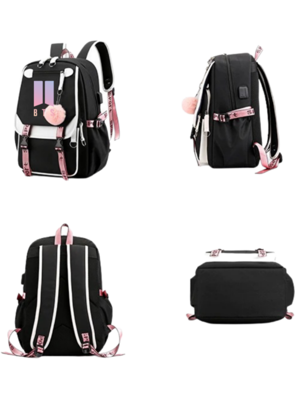 MOCHILA BTS COLOR BLANCO Y NEGRO